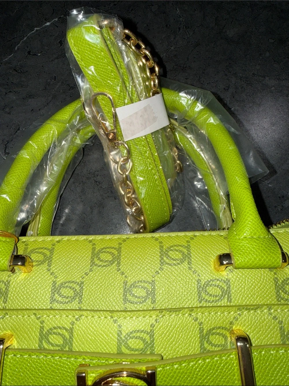bebe Neon Lime Logo Top-Handle Satchel